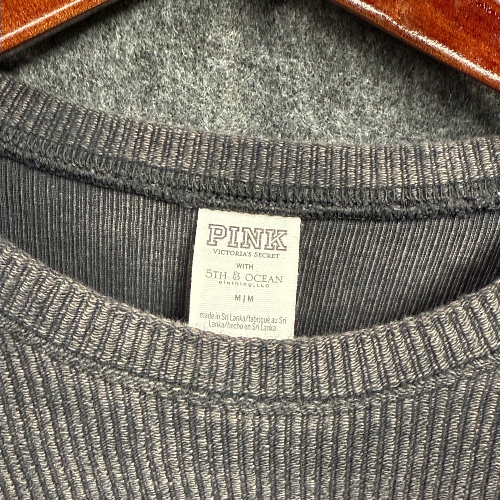 PINK Victoria's Secret Charcoal Crewneck Sweater with Orange Logo - Picture 3 of 6